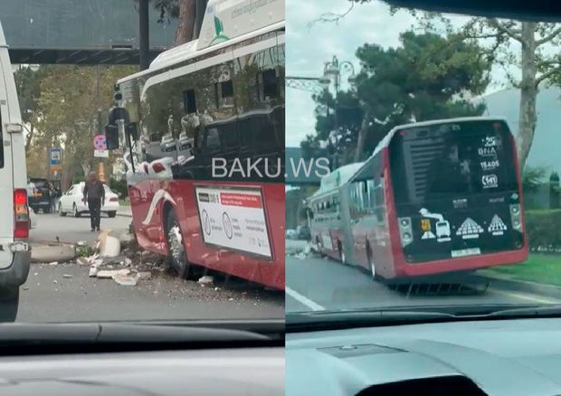 18 metrlik “BakuBus” avtobusu qəzaya uğradı