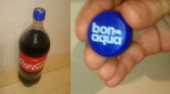 Azərbaycanda "Coca-Cola" butulkasından "Bon-Aqua" qapağı cıxdı - VİDEO