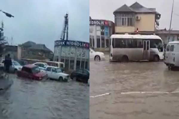 Bakıda acınacaqlı vəziyyət Küçələr gölməçələrə çevrildi - VİDEO