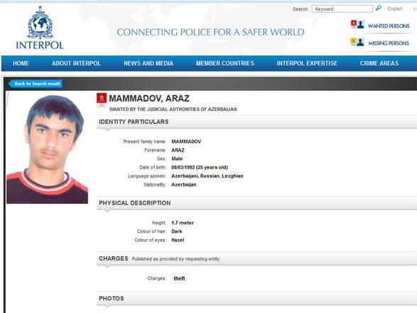 İnterpol 25 yaşlı azərbaycanlı barəsində axtarış elan etdi