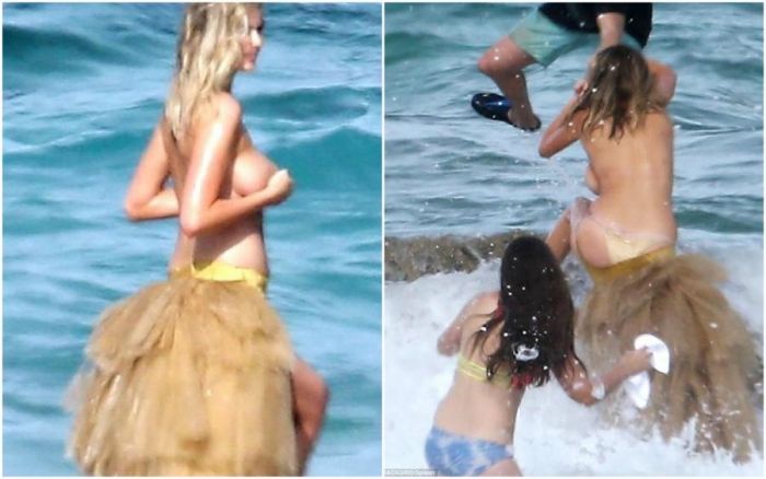 Model suya yıxıldı, lüt qaldı FOTOLAR