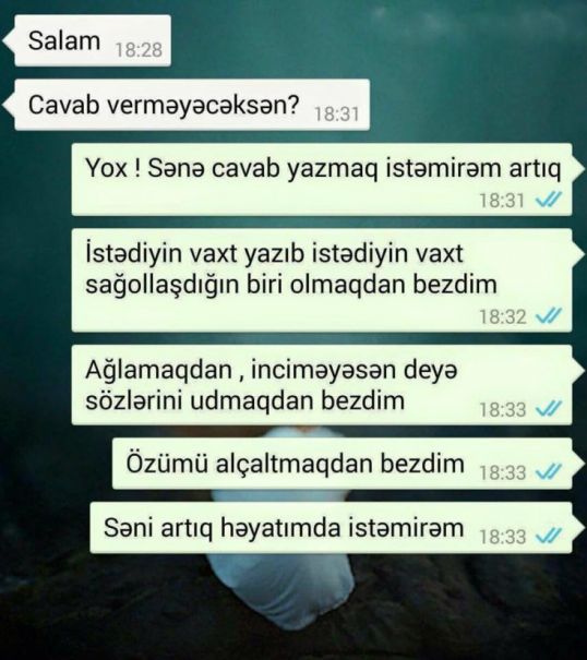 Azərbaycanlı iki sevgilinin ayrılıq mesajı - Bu "WhatsApp" yazışması hamını ağladır...-FOTO